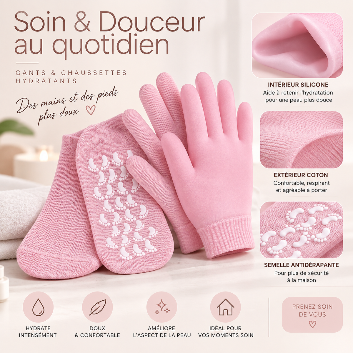 Gants et chaussettes hydratant silicone